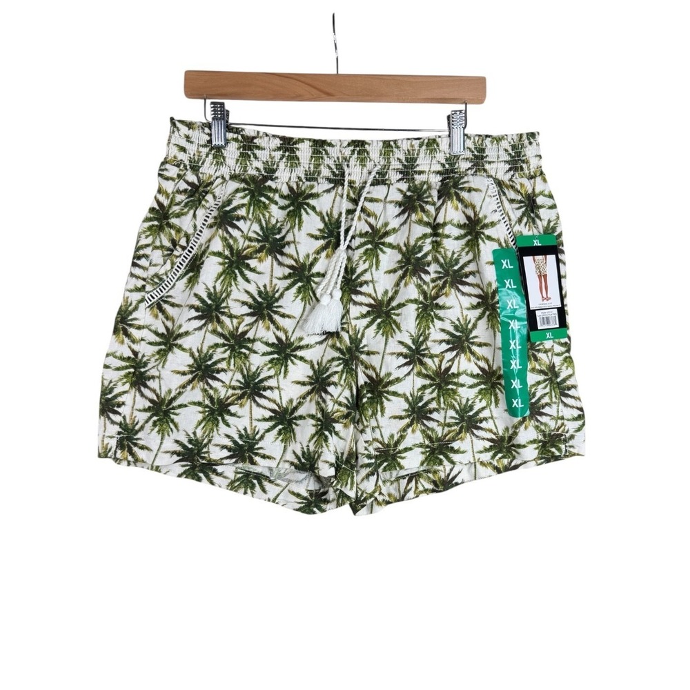 New Briggs Palm Tree Print Linen Blend Shorts size XL Green/White